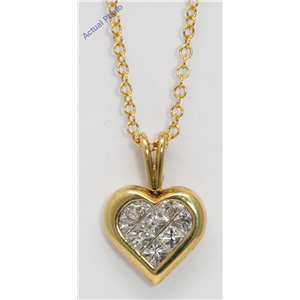18k Yellow Gold Princess Invisible Setting heart elegant motif modern classic diamond pendant(0.57 Ct, H, VS)
