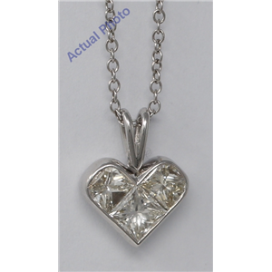 18k White Three Stone Princess Invisible heart elegant motif modern classic diamond pendant(1.26 ct, J, VS)