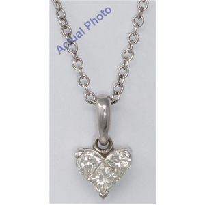 18k White Three Stone Princess Invisible heart dainty elegant motif classic diamond pendant(0.53 ct, H, VS)