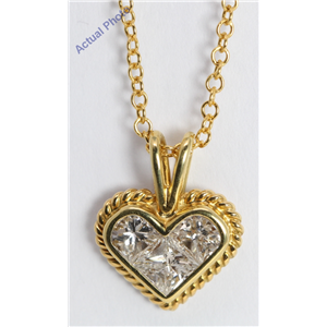 18k Yellow Gold Three Stone Princess Invisible heart rope design motif diamond pendant(1.05 ct, H, SI)