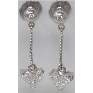 18k White Gold Princess & Round Heart Shape rope style dangle set diamond earrings(0.74 ct, H, I1)