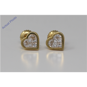 18k Yellow Gold Princess Diamond Invisible Setting Petite heart shaped contemporary Studs(0.73 ct, H, VS)