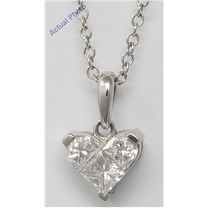 18K White Three Stone Princess Invisible Heart Shaped Diamond Pendant (0.78 Ct, H, Vs)