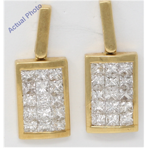 18k Yellow Gold Princess Invisible Setting diamond rectangular classic stylish dress earrings(2.12 Ct, H, VS)