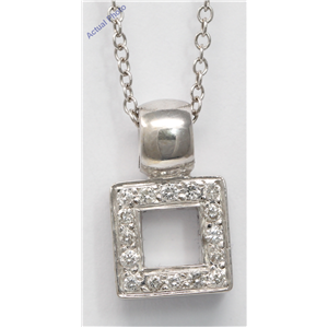 18k White Gold Round Cut Open square modern chunky classic diamond pendant (0.28 Ct, H Color, SI Clarity)