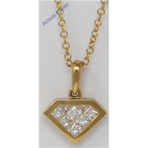 18k Yellow Gold Princess Invisibly Set Diamond shape classic pendant set with & kite shape (0.79 ct, H, VS)