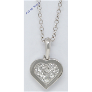 18k White Gold Princess Invisible Setting Modern petite classic heart set diamond pendant (0.51 Ct, H , SI )