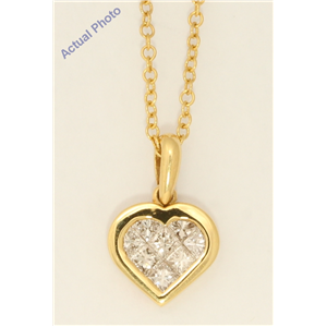 18k Yellow Gold Princess Invisible Setting Modern petite classic heart set diamond pendant (0.51 Ct, H , SI )