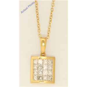 18k Yellow Gold Princess elegant modern classic rectangular dress diamond pendant(1.03 ct, H, VS)