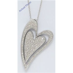 14k White Gold Round Dynamic double heart funky pavee set diamond pendant with filigree back (1.73 Ct, H, VS)