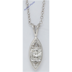 18k White Three Stone Princess Marquise shape modern three stone & triangle diamond pendant(1.06 ct, H, VS)