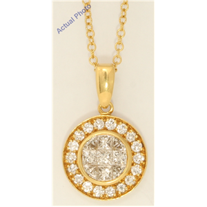 18K Yellow Gold Princess & Round Elegant Circular Modern Diamond Pendant With Set Bezel(1.01 Ct, H, Vs)