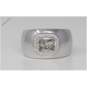 18k White Gold Radiant & Round Bezel Setting Unisex modern contemporary anniversary Ring(3.76 ct, H, I1)