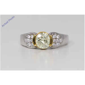 18k White Gold Round Bezel Classic dress pavee set shoulders yellow Ring(1.44 ct, Natral Light Yellow, SI)