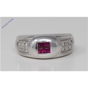 18k White Gold Princess Classic contemporary double row diamond signet ring (0.55 Ct, Pink(Irradiated) , Vs )