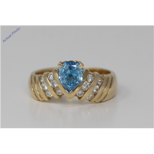 18k Yellow Gold Pear & Round diamond shape engaagement ring with set shoulders(0.75 ct, Blue(Treated), I1)