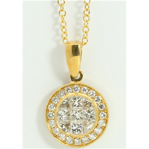 18K Yellow Gold Princess & Round Elegant Circular Modern Diamond Pendant With Set Bezel(1.07 Ct, H, Vs)