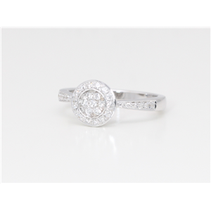 18K White Gold Round Multi-Stone Prong Setting Halo Circle Diamond Shank Set Engagement Ring (0.4 Ct, G, Vs)