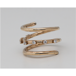 18K Rose Gold Round Diamond Seven Multi-Stone Prong Setting Spiral Anniversary Thumb Ring (0.15 Ct, G , Vs )