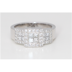 18K White Gold Princess Diamond Three Square Multi-Stone Signet-Style Anniversary Ring(1.05 Ct, G, Vs)