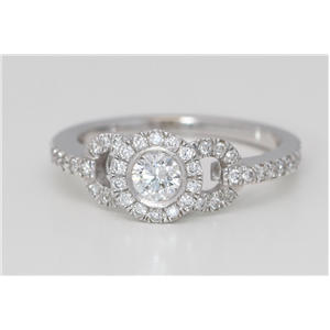 18K White Gold Round Halo Circle Diamond Shank Set Engagement Ring (0.55 Ct, F, Vs )