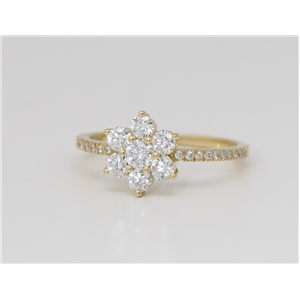 18K Yellow Gold Round Prong Set Cluster Flower Engagement Ring With Diamond Set Shank (0.75 Ct, G , Vs2 )