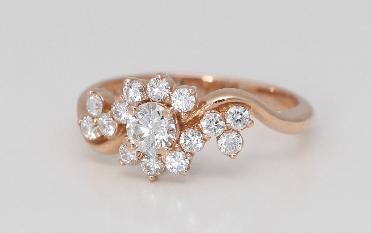 Asymmetric Blossom Engagement Ring With Pear Cut Diamonds 