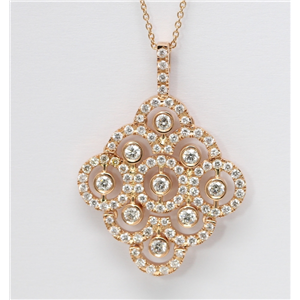 18K Rose Gold Diamond Bezel Multi-Stone Large & Small Bezel Set Lattice Necklace Pendant(1.55 Ct, G, Vs)