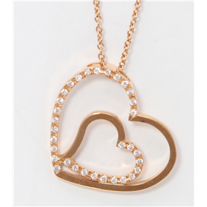 18K Rose Gold Round Diamond Multi-Stone Prong Double Open Heart-Shape Necklace Pendant(0.2 Ct, G, Vs)