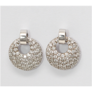 18K White Gold Round Diamond Setting Multi-Stone Pave Set Earrings With La Pousette Backing(0.6 Ct, G, Vs)