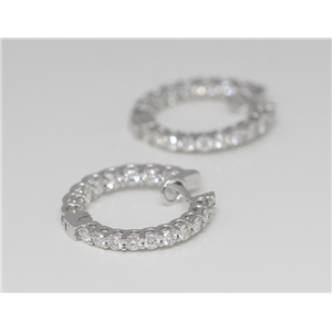 18k White Gold Round Diamond Setting Single Row Pave Hoop Earrings With Latch Back Closure (1.5 Ct, G , VS1 )