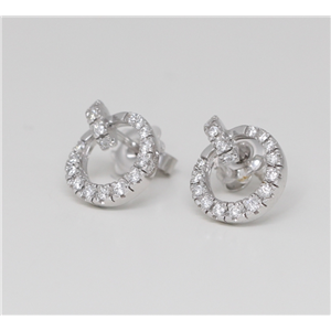 18k White Gold Round Diamond Multi-Stone Prong Setting Open Circle Earrings With Push Backs (0.45 Ct, G, VS1)