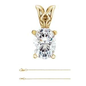 Oval Diamond Solitaire Pendant Necklace 14k Yellow Gold (0.6 Ct,E Color,VVS1 Clarity) HRD Certified