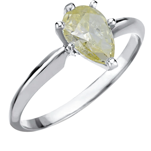 Pear Diamond Engagement Ring 14K White Gold (1.11 Ct Natural Fancy Intense Yellow Si1 Clarity) Gia