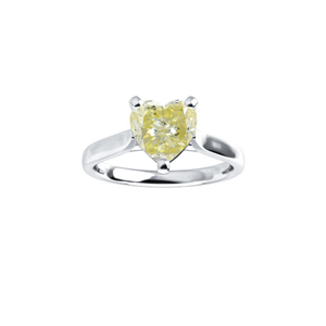 Heart Diamond Solitaire Engagement Ring 14K White Gold (1.58 Ct Natural Fancy Yellow Color Vs1 Clarity) Gia