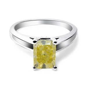 Radiant Diamond Engagement Ring 14K White Gold (1.31 Ct Natural Fancy Intense Yellow Si1 Clarity) Gia