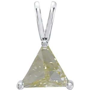 Triangle Diamond Solitaire Pendant Necklace 14K White Gold (1 Ct Natural Fancy Yellow Color Si1 Clarity) Gia