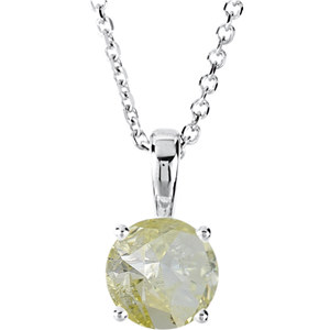 Round Diamond Solitaire Pendant Necklace 14K White Gold (0.91 Ct Natural Fancy Yellow Color Vs2 Clarity) Gia
