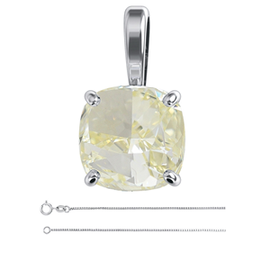 Cushion Diamond Solitaire Pendant Necklace 14K White Gold (1.04 Ct Natural Fancy Yellow Vvs2 Clarity) Gia