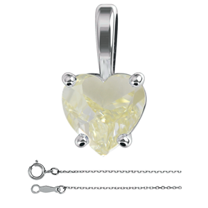 Heart Diamond Solitaire Pendant Necklace 14K White Gold (1.4 Ct Natural Fancy Light Yellow Vs2 Clarity) Gia