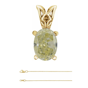 Oval Diamond Solitaire Pendant Necklace 14K Yellow Gold (1.29 Ct Natural Fancy Yellow Color Vs2 Clarity) Gia