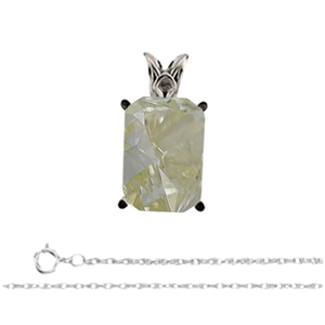 Radiant Diamond Pendant 14K White Gold (1.41 Ct Natural Fancy Light Yellowish Green Si1 Clarity) Gia