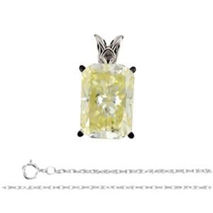 Radiant Diamond Solitaire Pendant Necklace 14K White Gold (1 Ct Natural Fancy Yellow Color Si2 Clarity) Gia