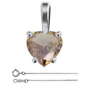 Heart Diamond Pendant 14K White Gold (1.82 Ct Natural Fancy Brown Yellow Si3 Clarity) Gia