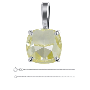 Cushion Diamond Solitaire Pendant Necklace 14K White Gold (0.51 Ct Natural Fancy Greenish Vs2 Clarity) Gia
