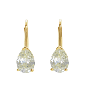 Pear Diamond Lever Back Earrings 14K Yellow Gold (2.18 Ct Natural Fancy Light Yellow Color Vs2 Clarity GIA )