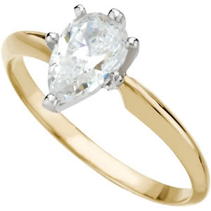 Pear Diamond Solitaire Engagement Ring 14k Yellow Gold 0.59 Ct, (E Color, SI1(K.M) Clarity)