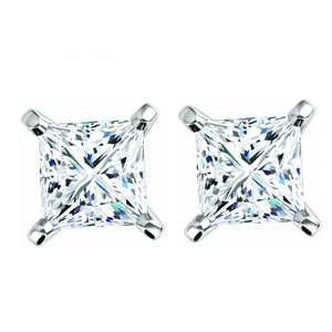 Princess Diamond Stud Earrings 14K White Gold (3 Ct,I Color,Vs2-Si1 Clarity Gia Certified)