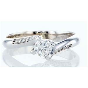 14K White Gold Round Diamond & Multi-Stone Prong Set Engagement Ring (0.44 Ct E Vs1 Clarity)