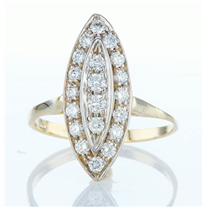 14K Yellow Gold Round Diamond Multi-Stone Marquise Shaped Set Ring (0.46 Ct D-F Vvs1-Vvs2 Clarity)